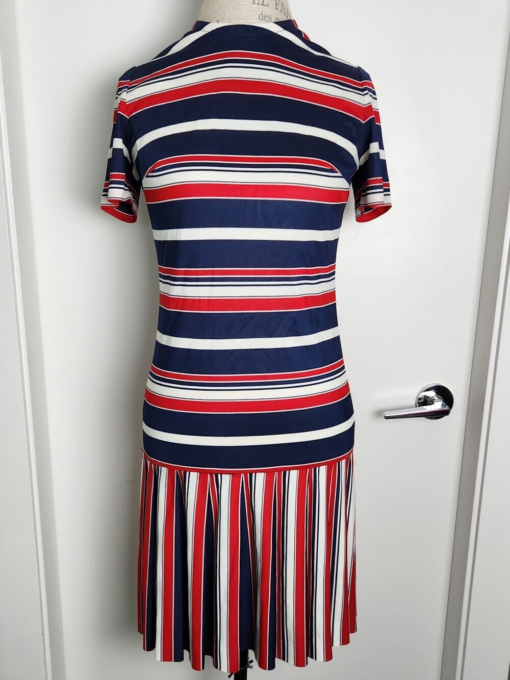 60s Contrast Stripe Tennis Dress w Pleated Skirt